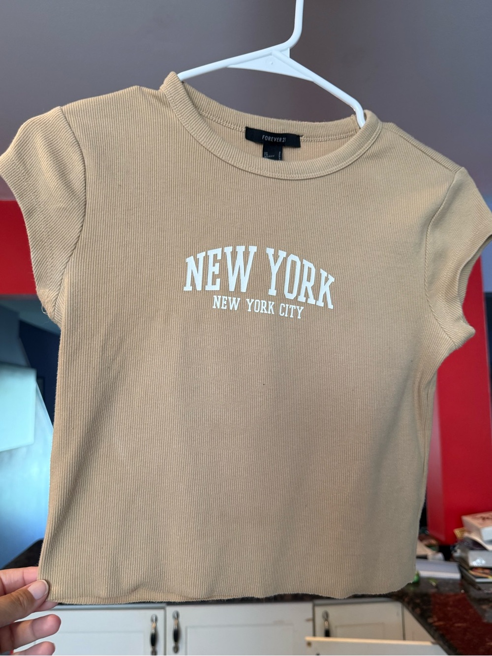 Forever 21 Kids Tan 'New York' Ribbed crop top